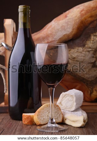 red wine,cheese and serrano ham