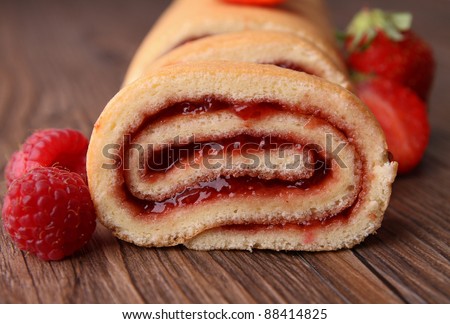 swiss roll and fruit