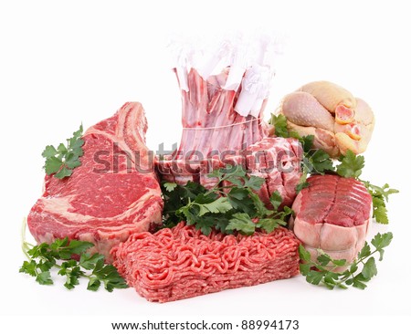 isolated assortment of raw meats