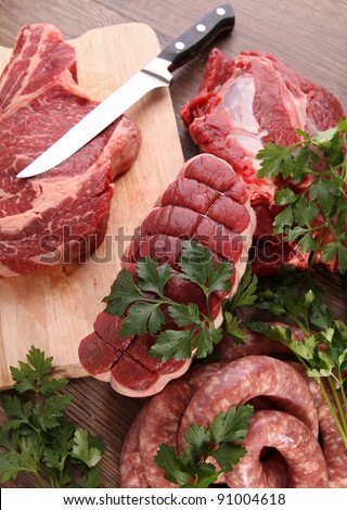 raw meats and parsley