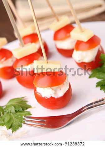 buffet food, cherry tomato with cheese