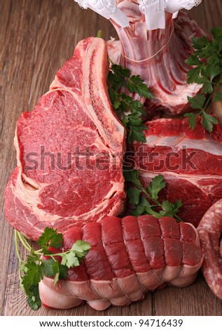 assortment of raw meat
