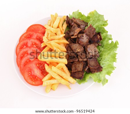 isolated plate of grilled meat and vegetables
