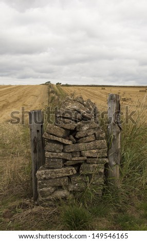old fashioned dry stone wall between fields