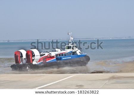 RYDE, ISLE OF WIGHT, UK - MARCH 23, 2014: the isle of wight hovercraft coming from portsmouth travelling to ryde