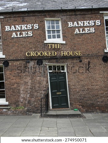 HIMLEY, STAFFORDSHIRE, UK - MAY 02, 2015: The Crooked House, Famous Public House after subsidence of mine shafts