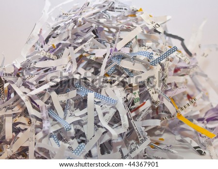 some confidential paperwork, shredded to avoid identity theft