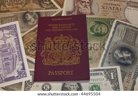 a european passport with foreign currency ready to travel