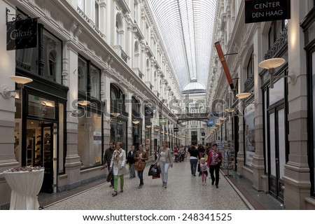 THE HAGUE,NETHERLANDS - AUGUST 16,The Passage Shopping Centre, a covered shopping street in the Hague, and the oldest shopping center in the Netherlands
