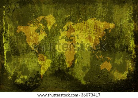 Computer generated digital grunge world map background