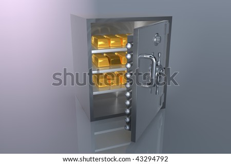 3D bank safe with gold bar