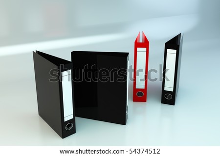 Red archive folder with black archive folders in 3d