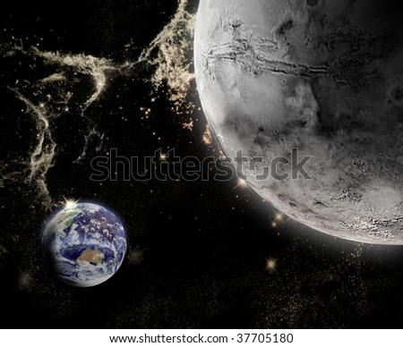 Moon and Earth in space