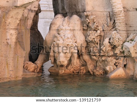 Fountain of the four Rivers in the middle of Piazza Navona. Rome, Italy (detail).