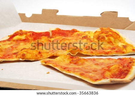 Pizza in open pizza box isolated on white