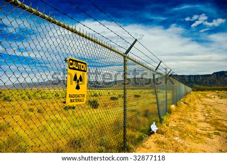 Warning sign on a fence surrounding the Trinity Site in New Mexico where the first nuclear bomb was exploded