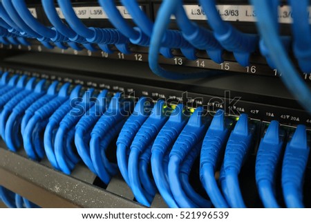 Ethernet wires cable system in rack server switch center