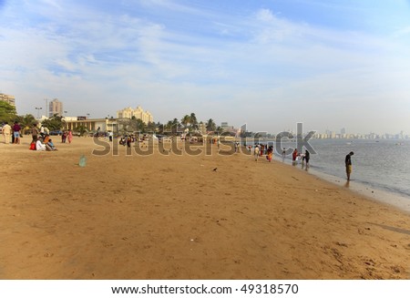Chowpatty Beach - Mumbai, India. Skyline of Mumbai. Photo taken with a wide-angle lens.