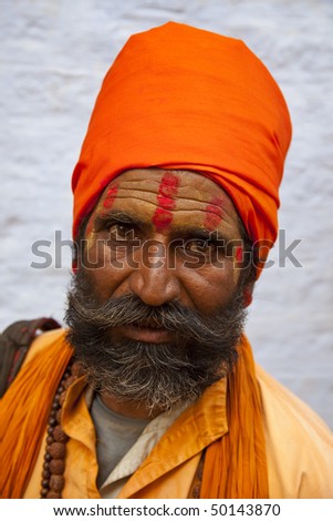 Portrait of a holy indian Sadhu. Location: Jaisalmer,Rajasthan,India