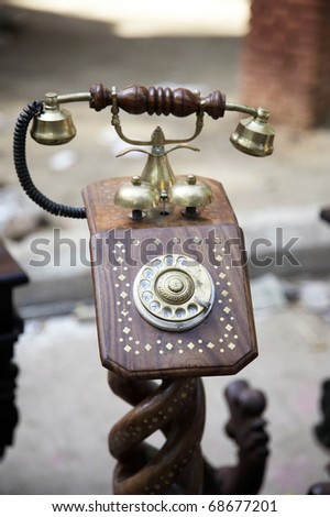 old wooden telephone found at the central market in Mumbai, India