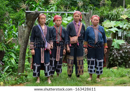 Sapa, Vietnam - June 12: Group portrait of an unknown girls from the H\'mong minority, June 12, 2012 in Sapa, Vietnam. H\'mong are the 8th largest ethnic group in Vietnam