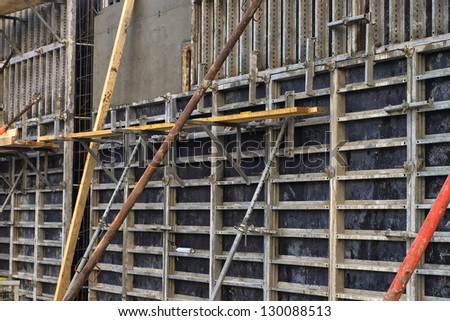 Concrete wall molds at construction site