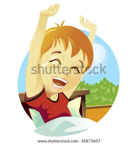 stock vector : Boy waking up,