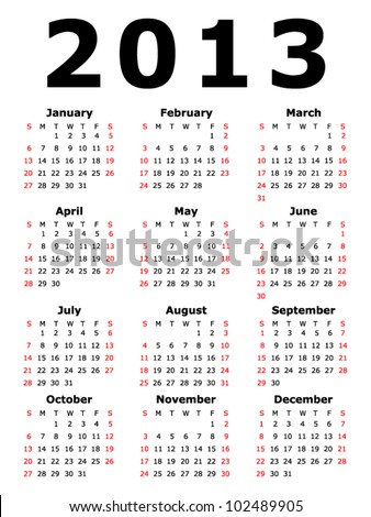 Simple 2013 Calendar EPS 10 Simple 2013 Calendar EPS 10