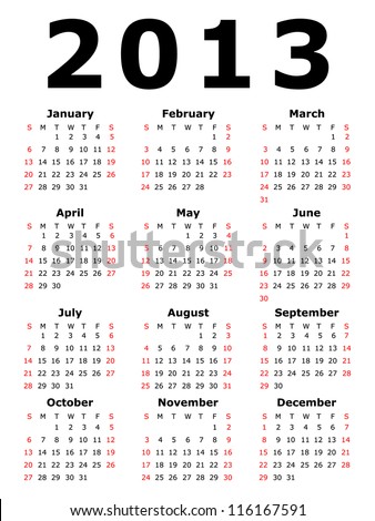 Calendar for 2013 Calendar for 2013