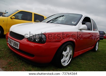 stock photo PETERBOROUGH ENGLAND May 24 Red Vauxhall Corsa B on May