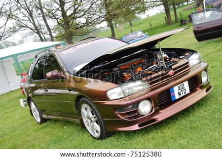 WAKEFIELD, ENGLAND - MAY 10: Brown Subaru Impreza on Display at the Annual Rising Sun Car Show on May 10, 2008 in Wakefield, England, UK.  Norton Priory is host to the show