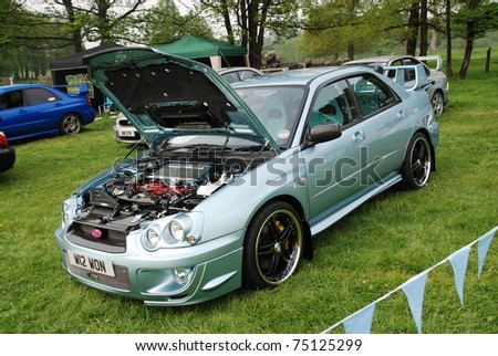 WAKEFIELD, ENGLAND - MAY 10: Blue Subaru Impreza on Display at the Annual Rising Sun Car Show on May 10, 2008 in Wakefield, England, UK.  Norton Priory is host to the show