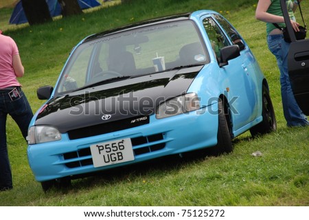 WAKEFIELD, ENGLAND - MAY 10: Blue Toyota Starlet on Display at the Annual Rising Sun Car Show on May 10, 2008 in Wakefield, England, UK.  Norton Priory is host to the show