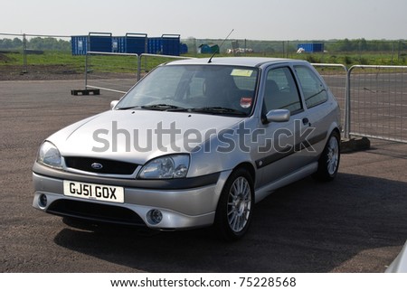 stock photo NORTHANTS ENGLAND MAY 11 Silver Ford Fiesta on Display at