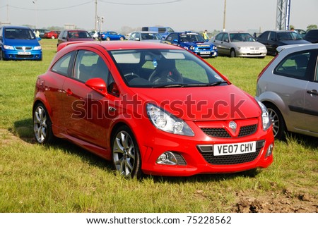 stock photo NORTHANTS ENGLAND MAY 11 Red Vauxhall Corsa D on Display