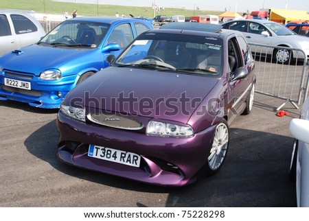stock photo NORTHANTS ENGLAND MAY 11 Purple Ford Fiesta on Display at