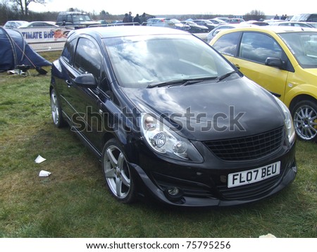 stock photo NORTHANTS ENGLAND MARCH 8 Black Vauxhall Corsa D on Display