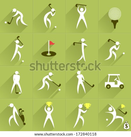Set of golf club vector logos and sport people positions and communication web Icons Set of golf club vector logos and sport people positions and communication web Icons