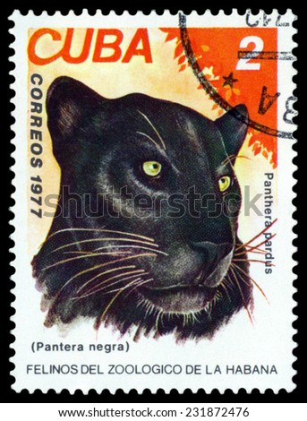CUBA- CIRCA 1977: A stamp printed in , shows wild cats Black Panther, series, circa 1977