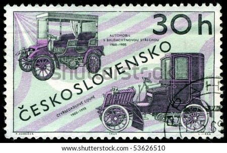 CZECHOSLOVAKIA - CIRCA 1969: a stamp printed by Czechoslovakia shows old cars, circa 1969