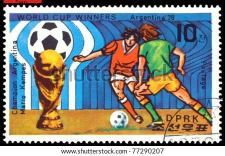 NORTH KOREA - CIRCA 1978: a stamp printed by North Korea shows  football  players.  World  football cup in  Argentina,  circa 1978