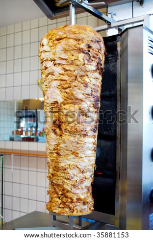 turkish doner kebab meat pit in a fast food shop