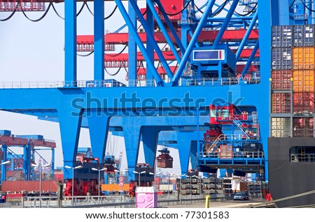 container terminal in the hamburg harbor germany