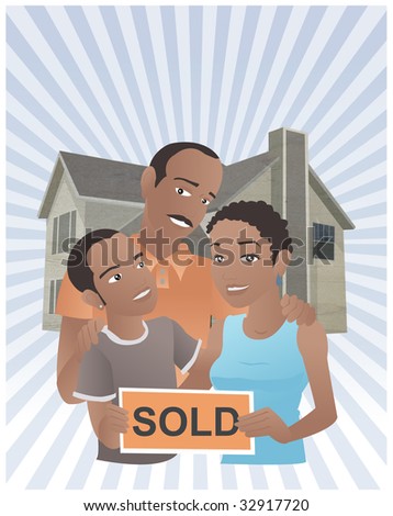 A happy Afro-American family outside their new home