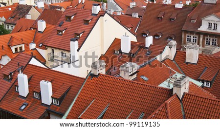 Red roofs in cute city, Prague