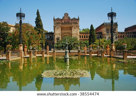 Monuments of Seville in Park Maria Luisa (Botanic garden) - Plaza de America, Seville, Andalusia, spain.
