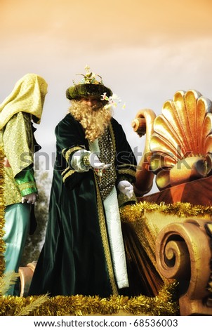 HUELVA - JANUARY 5: Three Kings, January 5th each year sees the celebration of traditional Kings Day parade, as Caspar, Balthazar and Melchior, january 5, 2011 in Huelva, Andalusia, Spain