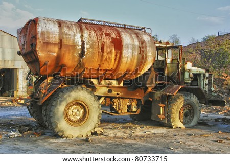 Abandoned mining huge industrial old truck, in Spain