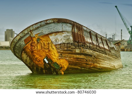 Abandoned ship wreck in port Spain