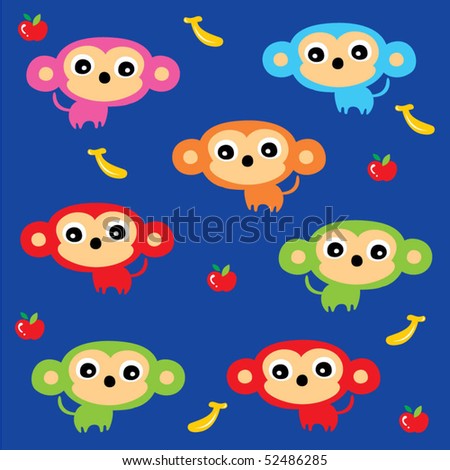 Cute Monkey Wallpaper Stock Vector Illustration 52486285 : Shutterstock